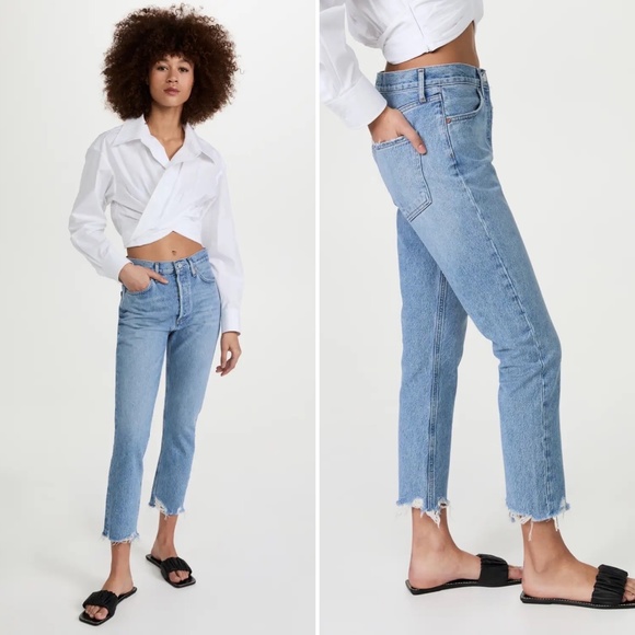 ✨NWT✨ AGOLDE Riley High Rise Slim Straight Crop Jean in Haven Blue Sz 30 - Picture 5 of 12